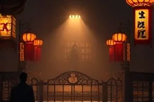 都市剧《第七次日落》封面，老街上空悬着一轮橙红的落日